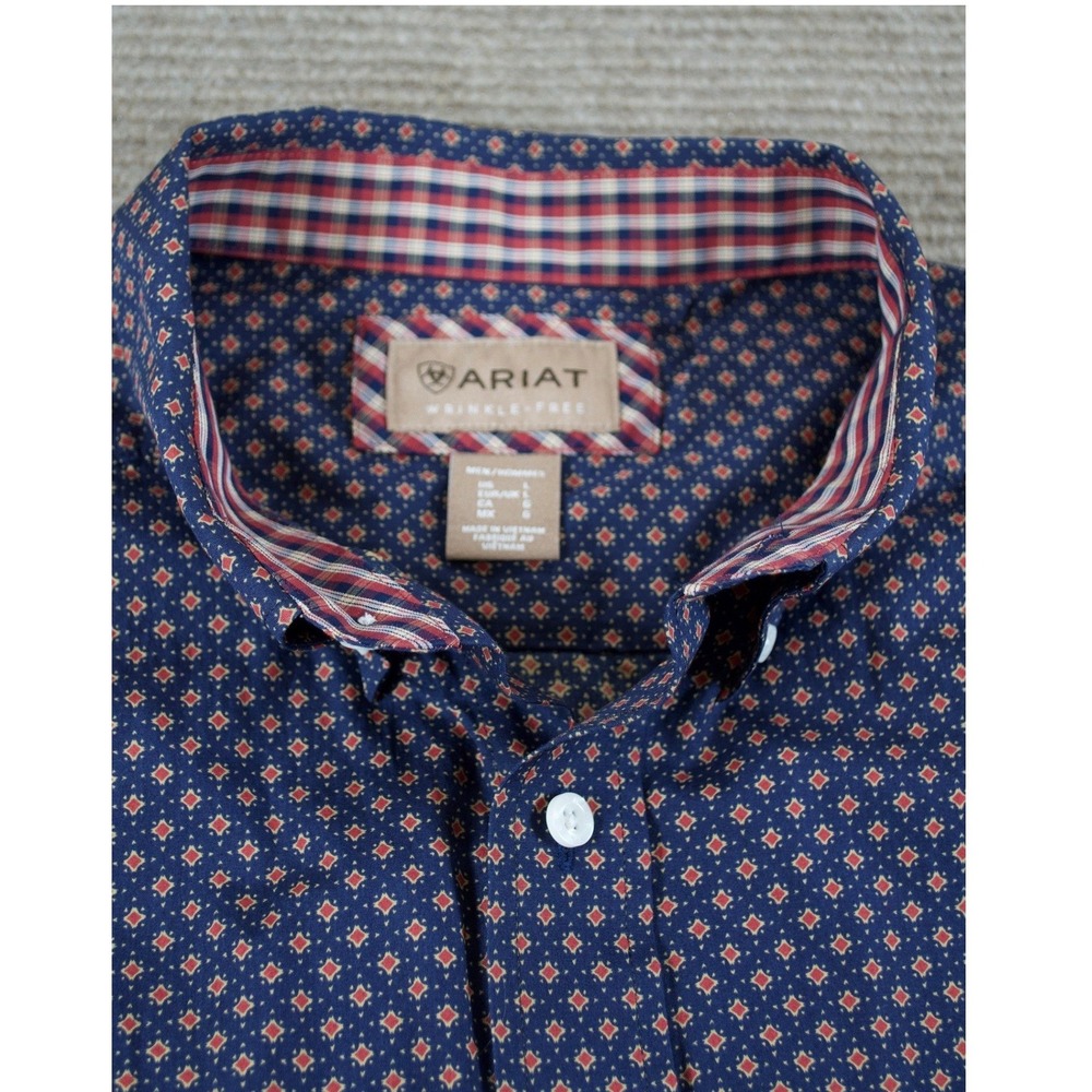 Ariat Navy Wrinkle Free Briggs Geo Print Western Shirt Long Sleeve L - Picture 4 of 12